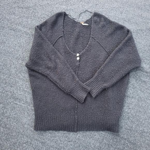 Free People Sweaters - Free People Gray Sweater Scoop Neck Reglan Lagenlook Wool Blend Fisherman OS